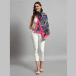 Beautiful Blue & Pink Floral Print Silk Fabric Scarf - Image 5