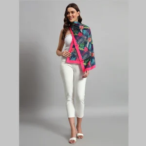 Beautiful Blue & Pink Floral Print Silk Fabric Scarf - Image 5