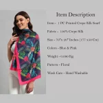 Beautiful Blue & Pink Floral Print Silk Fabric Scarf - Image 8