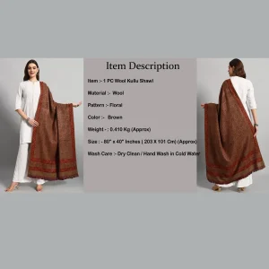 Beautiful Brown Floral Wool Shawl 80"x40" - Image 8