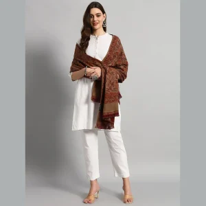 Beautiful Leaf Brown Wool Shawl - Image 3