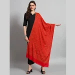 Beautiful Red Floral Stole Winter Wrap Wool Shawl - Image 2
