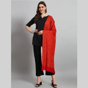 Beautiful Red Floral Stole Winter Wrap Wool Shawl - Image 3