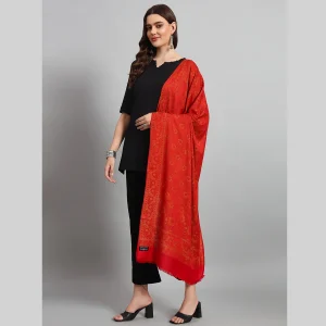 Beautiful Red Floral Stole Winter Wrap Wool Shawl - Image 4