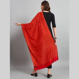 Beautiful Red Floral Stole Winter Wrap Wool Shawl - Image 7