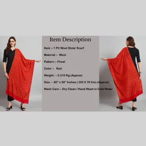 Beautiful Red Floral Stole Winter Wrap Wool Shawl - Image 8