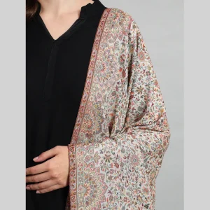 Beautiful White Floral Soft Wool Stole 80"x30" - Image 5