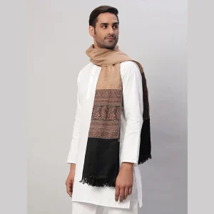 Beige Paisley Shawl Men's Wrap Wool Stole - Image 3