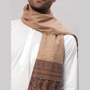 Beige Paisley Shawl Men's Wrap Wool Stole - Image 5