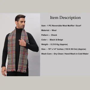 Black & Beige Check Scarves Winter Soft Wool Muffler - Image 8
