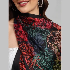 Black Butterfly Print Crepe Silk Scarf Gift for Women's - Image 6