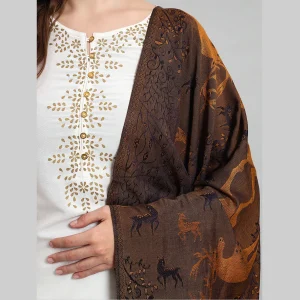 Blue & Gold Deer Stole Women Neck Wrap Wool Scarf - Image 5