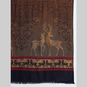 Blue & Gold Deer Stole Women Neck Wrap Wool Scarf - Image 6