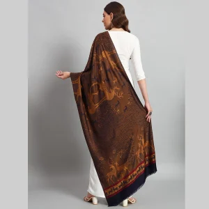 Blue & Gold Deer Stole Women Neck Wrap Wool Scarf - Image 7
