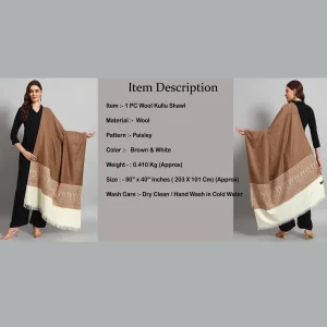 Brown Paisley Soft Wool Shawl For Women's - Image 8
