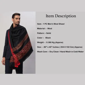 Cashmere Black Wool Shawl Great Gift for Men's - Image 8