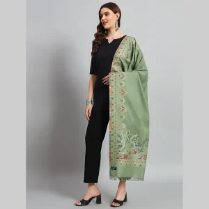 Cashmere Green Floral Scarf Ladies Soft Wool Stole - Image 4