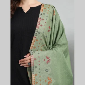 Cashmere Green Floral Scarf Ladies Soft Wool Stole - Image 5