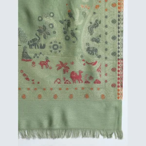 Cashmere Green Floral Scarf Ladies Soft Wool Stole - Image 6