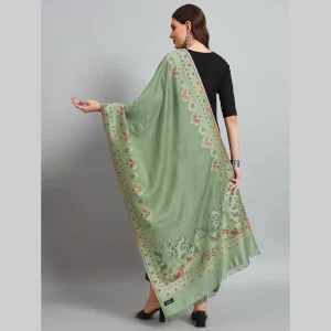 Cashmere Green Floral Scarf Ladies Soft Wool Stole - Image 7