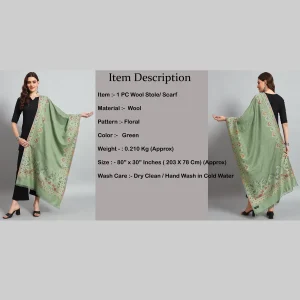 Cashmere Green Floral Scarf Ladies Soft Wool Stole - Image 8