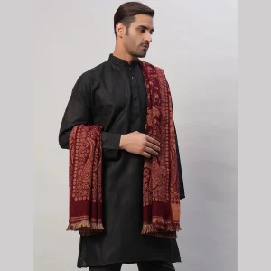 Cashmere Maroon Paisley Winter Wool Shawl - Image 3