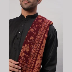 Cashmere Maroon Paisley Winter Wool Shawl - Image 6