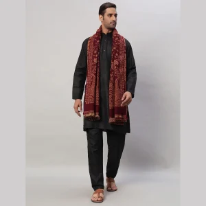 Cashmere Maroon Paisley Winter Wool Shawl - Image 5