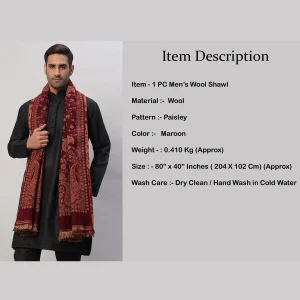 Cashmere Maroon Paisley Winter Wool Shawl - Image 8