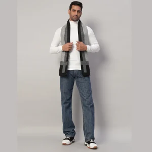 Cashmere Striped Design Neck Wraps Grey Muffler - Image 5