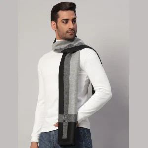 Cashmere Striped Design Neck Wraps Grey Muffler - Image 3