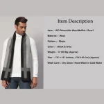 Cashmere Striped Design Neck Wraps Grey Muffler - Image 8