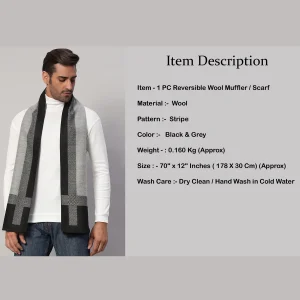 Cashmere Striped Design Neck Wraps Grey Muffler - Image 8
