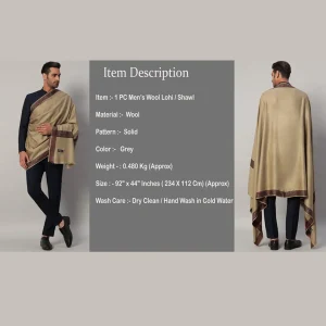 Cashmere Warm Shawl for Men's Soft Wool Grey Lohi - Image 10