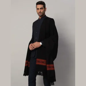 Cashmere Wrap Solid Black Lohi Men's Luxury Shawl - Image 4