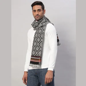 Fashion Black Fair Isle Muffler Men's Soft Woolen Scarf - Image 3