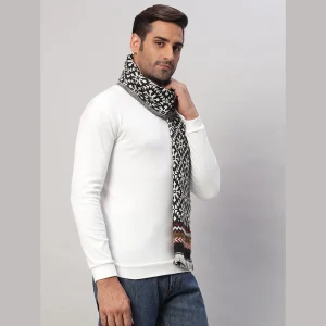 Fashion Black Fair Isle Muffler Men's Soft Woolen Scarf - Image 4