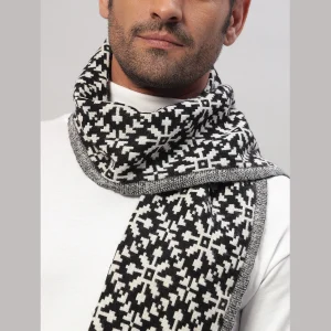 Fashion Black Fair Isle Muffler Men's Soft Woolen Scarf - Image 6