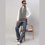 Fashion Black Fair Isle Muffler Men's Soft Woolen Scarf - Image 2