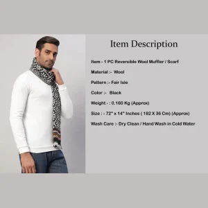 Fashion Black Fair Isle Muffler Men's Soft Woolen Scarf - Image 8