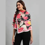 Fashion Crepe Silk Wrap Scarf Leaf Print Neckerchief - Image 3