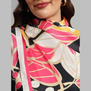 Fashion Crepe Silk Wrap Scarf Leaf Print Neckerchief - Image 6