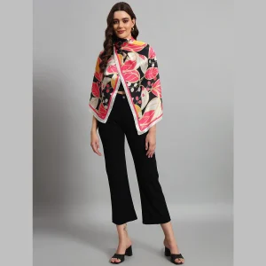 Fashion Crepe Silk Wrap Scarf Leaf Print Neckerchief - Image 4