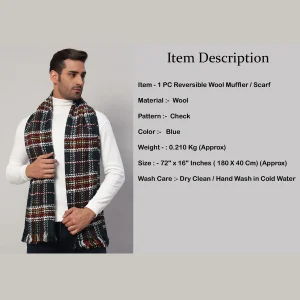 Fashion Neck Wraps Blue Checks Wool Muffler Gift For Men's - Image 8