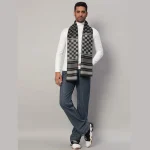 Fashion Winter Neck Wraps Black & Grey Checks Wool Scarf - Image 5
