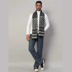 Fashion Winter Neck Wraps Black & Grey Checks Wool Scarf - Image 5