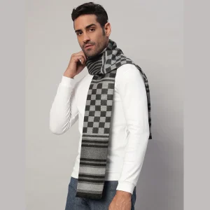 Fashion Winter Neck Wraps Black & Grey Checks Wool Scarf - Image 3