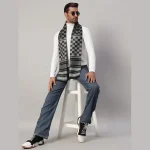 Fashion Winter Neck Wraps Black & Grey Checks Wool Scarf - Image 2