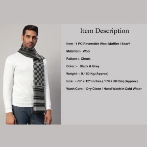 Fashion Winter Neck Wraps Black & Grey Checks Wool Scarf - Image 8