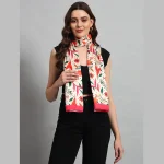 Good Quality Rectangle Crepe Silk Scarf Beige Red Floral - Image 2